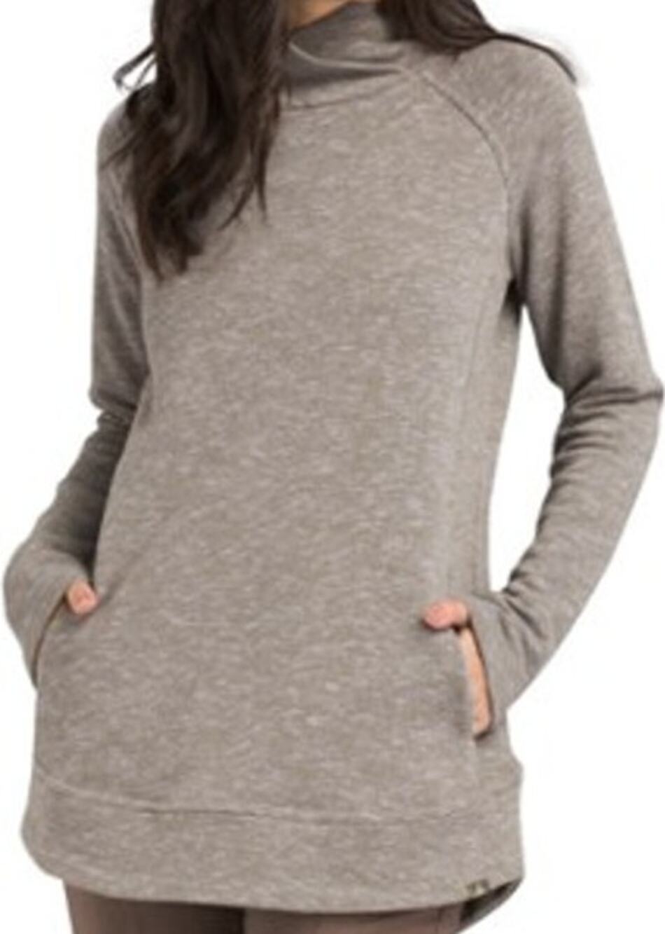 prAna Calexa Tunic Top Cowl Neck Pocket Terry Knit Outdoor Heather Oatmeal Large